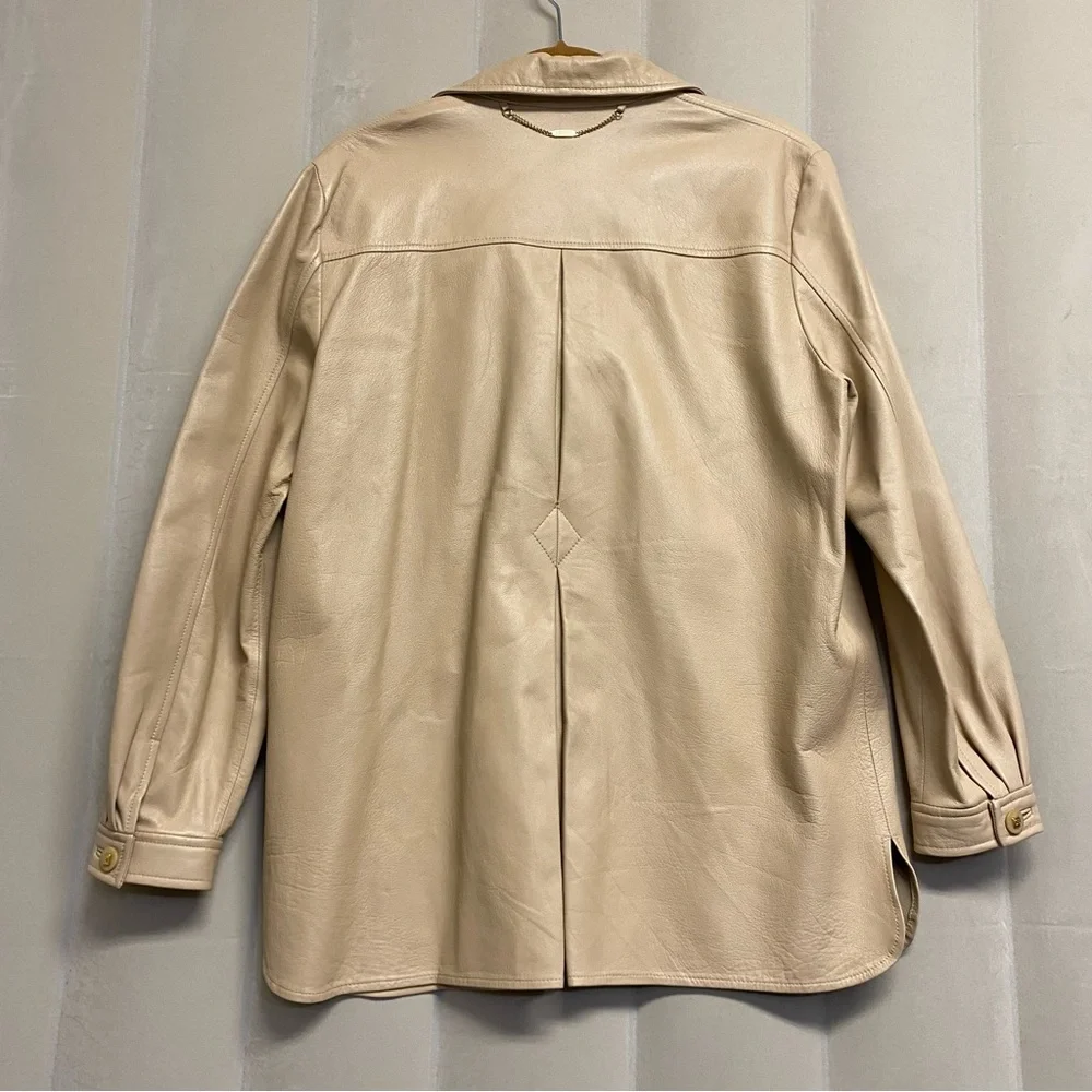 St. John Sport Marie Gray Women’s Jacket Medium 100% Leather Luxury Neutral